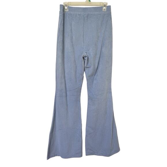 Aerie Groove On Velour High Waist Flare Pants Size M LONG Baby Blue 70s Retro - Picture 2 of 6